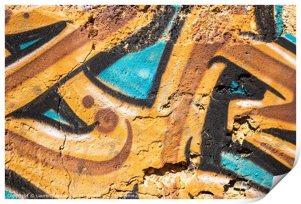 Detail of graffiti painted on the wall of a ruin in Portugal Print by Laurent Renault