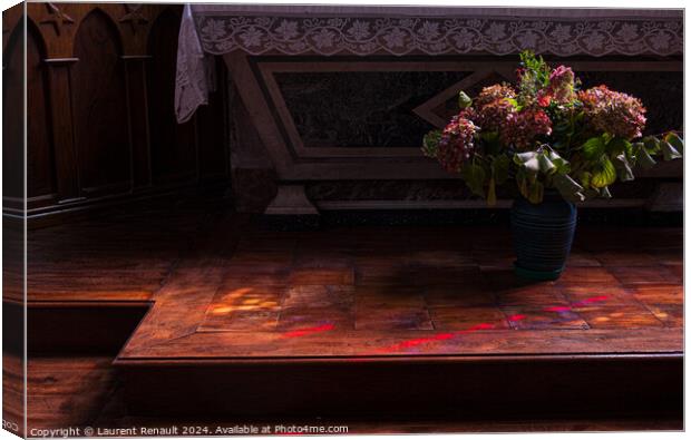 Flowers at the foot of the church altar. Photography taken in Fr Canvas Print by Laurent Renault