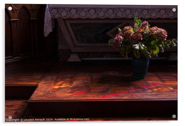 Flowers at the foot of the church altar. Photography taken in Fr Acrylic by Laurent Renault