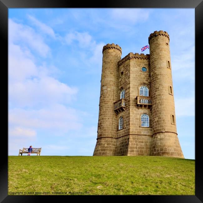 Admiring the Broadway Tower, Cotswolds Framed Print by Alice Rose Lenton