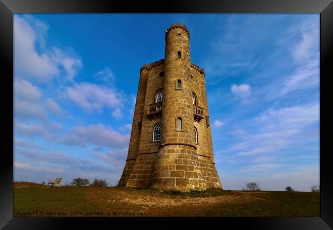 Majestic Broadway Tower in the Cotswolds Framed Print by Alice Rose Lenton