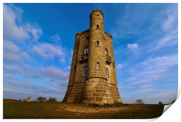 Majestic Broadway Tower in the Cotswolds Print by Alice Rose Lenton