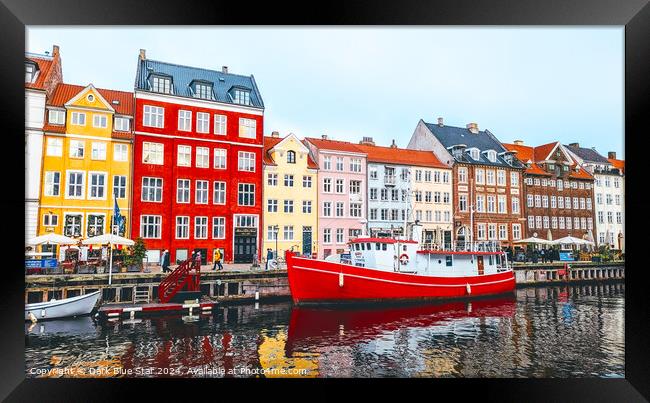 Quayside in Nyhavn in Copenhagen Framed Print by Dark Blue Star