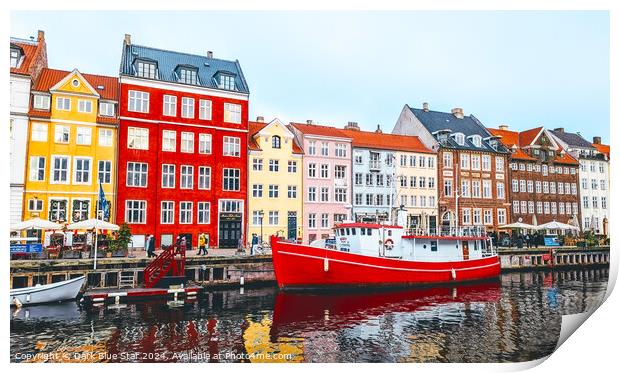 Quayside in Nyhavn in Copenhagen Print by Dark Blue Star