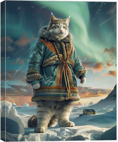 Arctic Anthropomorphic Cat Canvas Print by Steve Smith