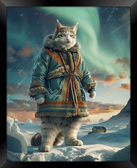 Arctic Anthropomorphic Cat Framed Print by Steve Smith