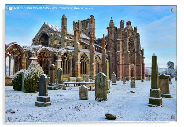 Ruins of Melrose Abbey in snow, Scottish Borders Acrylic by Angus McComiskey