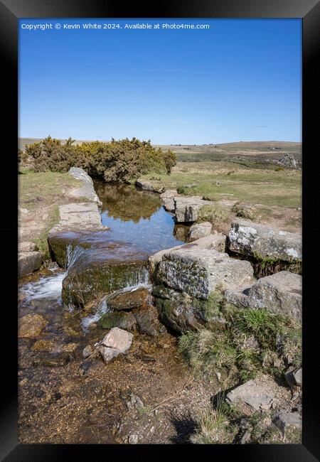Cascading water at windy post Dartmoor Framed Print by Kevin White