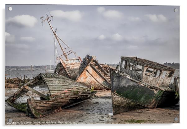 Fine Art View of Dilapidated Boat Wrecks on the River Orwell, Pin Mill, Suffolk Acrylic by Steve 