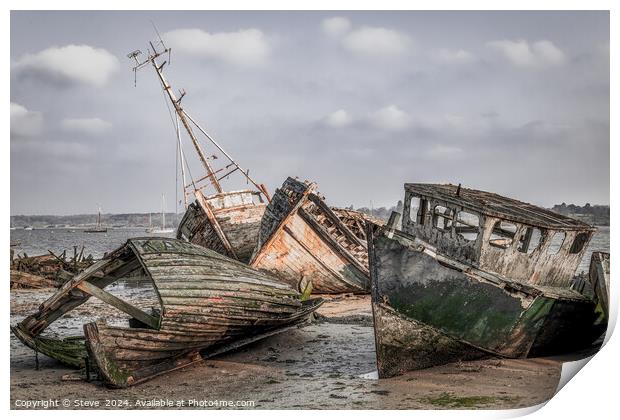 Fine Art View of Dilapidated Boat Wrecks on the River Orwell, Pin Mill, Suffolk Print by Steve 