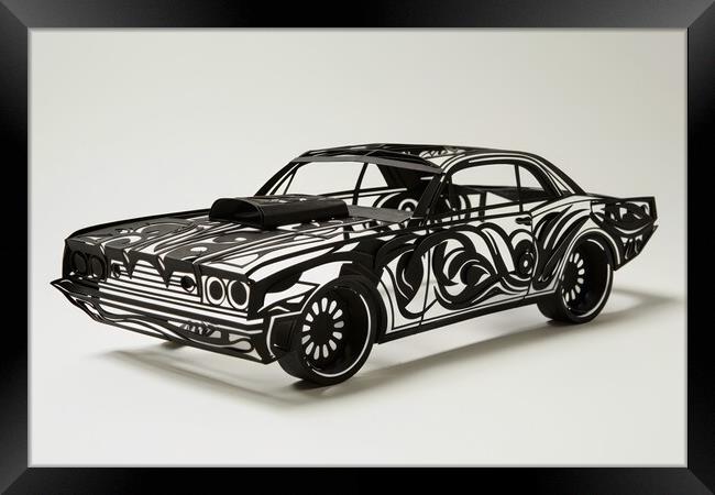 A beautiful papercut of a muscle car. Framed Print by Michael Piepgras