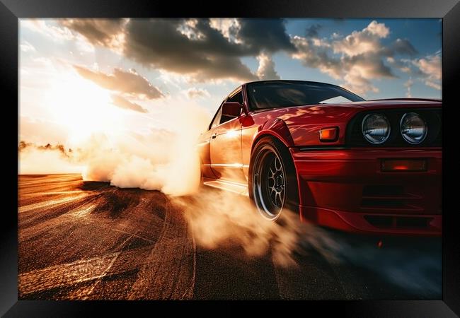 A drifting car on a track close up shot Framed Print by Michael Piepgras