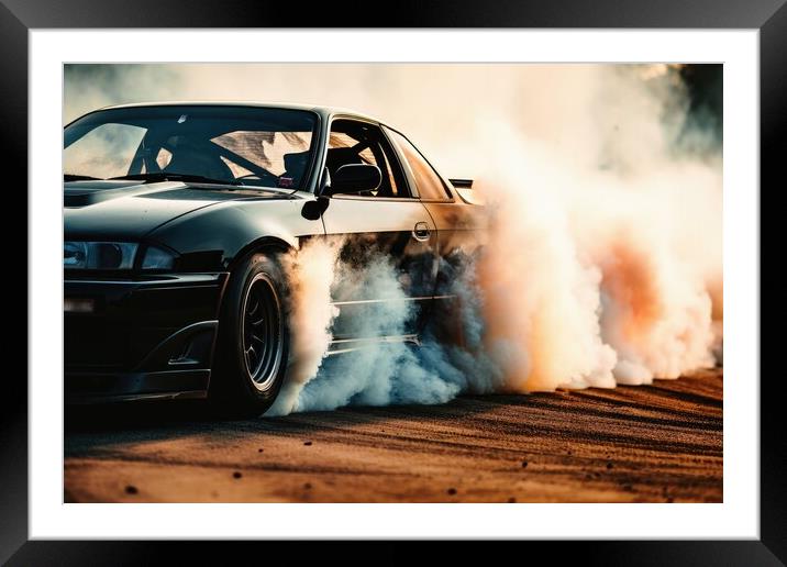 A drifting car on a track close up shot Framed Mounted Print by Michael Piepgras