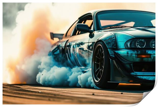 A drifting car on a track close up shot Print by Michael Piepgras