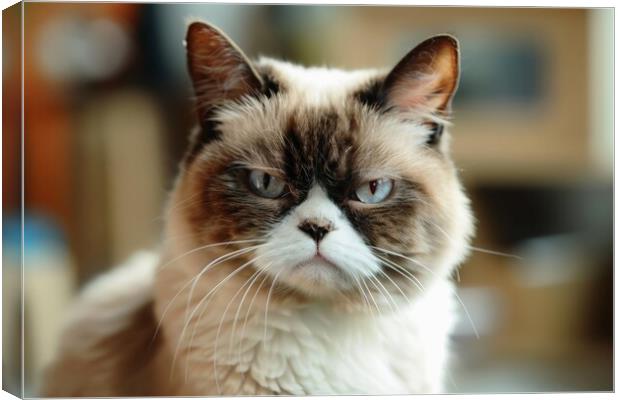A grumpy looking cat sits and looks directly into the camera. Canvas Print by Michael Piepgras