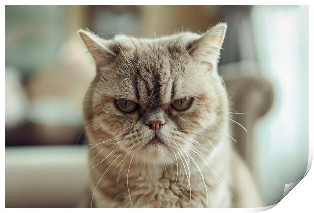 A grumpy looking cat sits and looks directly into the camera. Print by Michael Piepgras