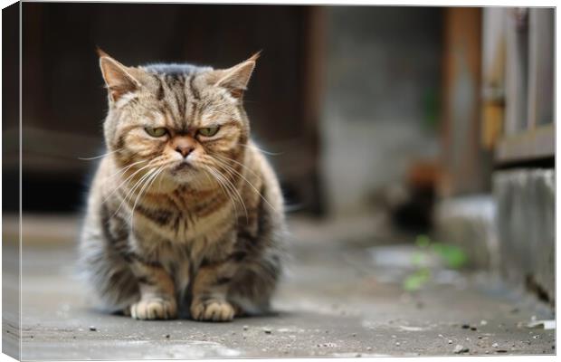 A grumpy looking cat sits and looks directly into the camera. Canvas Print by Michael Piepgras