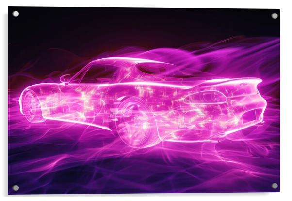 A glowing ethereal aura of a sportscar. Acrylic by Michael Piepgras