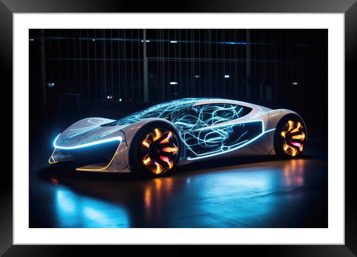 A sports car made of light. Framed Mounted Print by Michael Piepgras