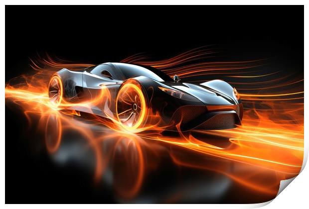 A sports car made of light. Print by Michael Piepgras