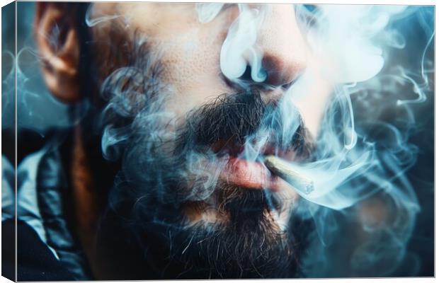 Close up of a man smoking a big weed joint with some cannabis sm Canvas Print by Michael Piepgras