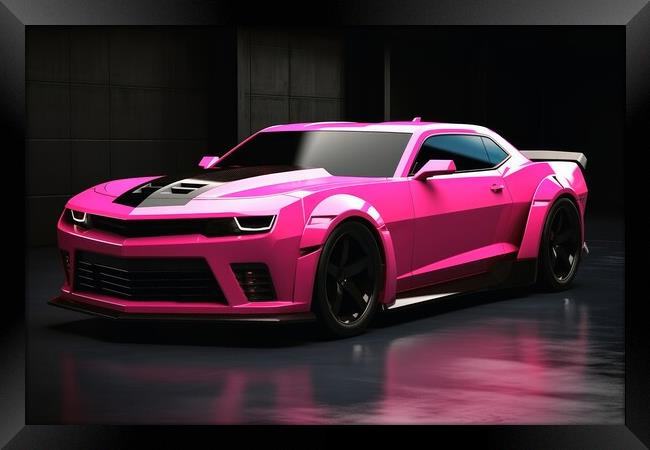Powerful futuristic muscle car in pink color. Framed Print by Michael Piepgras
