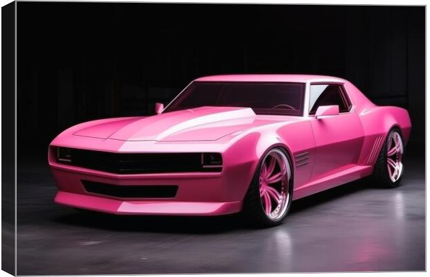Powerful futuristic muscle car in pink color. Canvas Print by Michael Piepgras