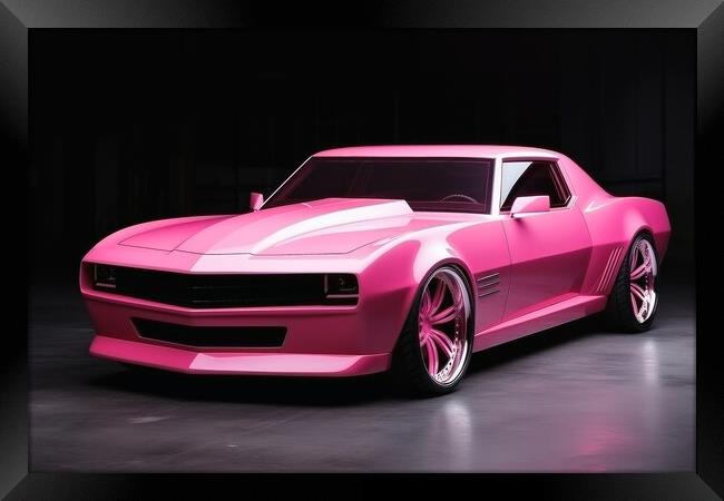 Powerful futuristic muscle car in pink color. Framed Print by Michael Piepgras