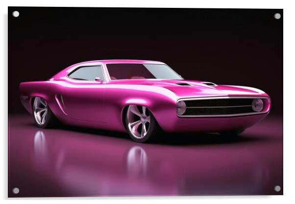 Powerful futuristic muscle car in pink color. Acrylic by Michael Piepgras