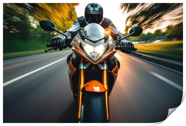 View of the Driver of a fast racing motorcycle. Print by Michael Piepgras