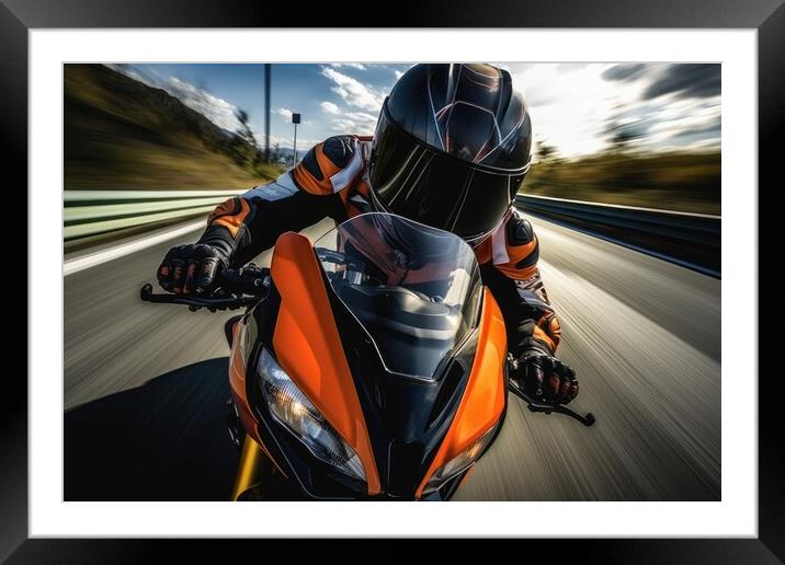 View of the Driver of a fast racing motorcycle. Framed Mounted Print by Michael Piepgras