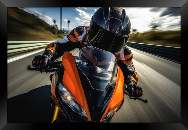 View of the Driver of a fast racing motorcycle. Framed Print by Michael Piepgras