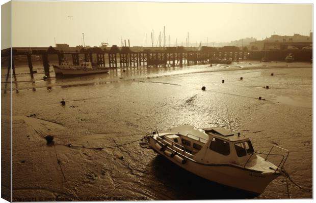 Bridlington harbour, low tide, sepia Canvas Print by Paul Boizot