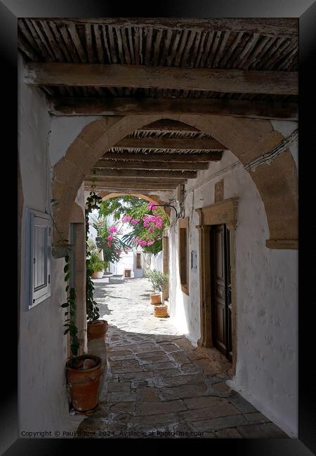 Chora covered passageway, Patmos Framed Print by Paul Boizot