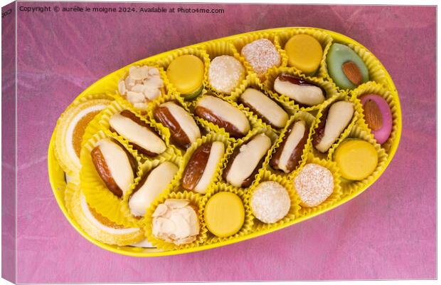 Almond paste candies and dates Canvas Print by aurélie le moigne