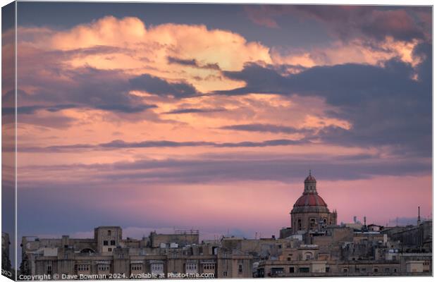 Last Light Over Valletta Canvas Print by Dave Bowman