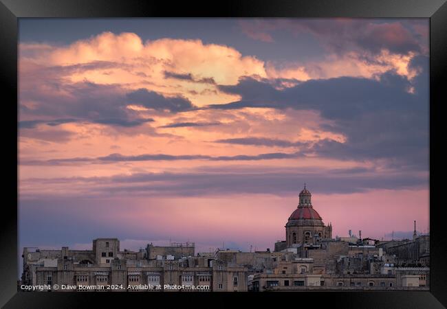Last Light Over Valletta Framed Print by Dave Bowman