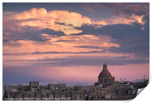 Last Light Over Valletta Print by Dave Bowman