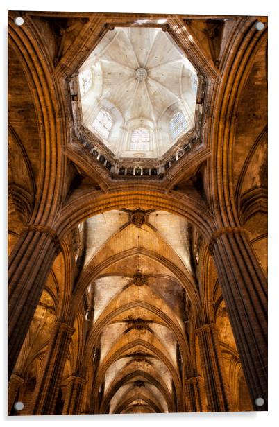 Gothic Vault In Barcelona Cathedral Interior Acrylic by Artur Bogacki