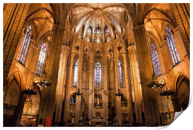 Barcelona Cathedral Interior With High Altar Print by Artur Bogacki