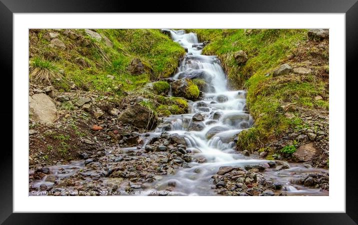 Long exposure of a waterfall in a rocky landscape in Iceland Framed Mounted Print by Michael Piepgras