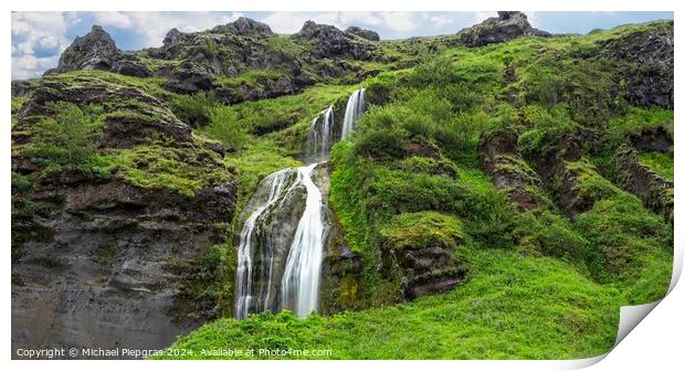 Long exposure of a waterfall in a rocky landscape in Iceland Print by Michael Piepgras