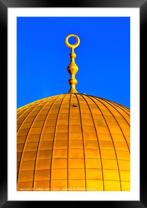 Golden Dome of Rock Islamic Mosque Jerusalem Israel Framed Mounted Print by William Perry