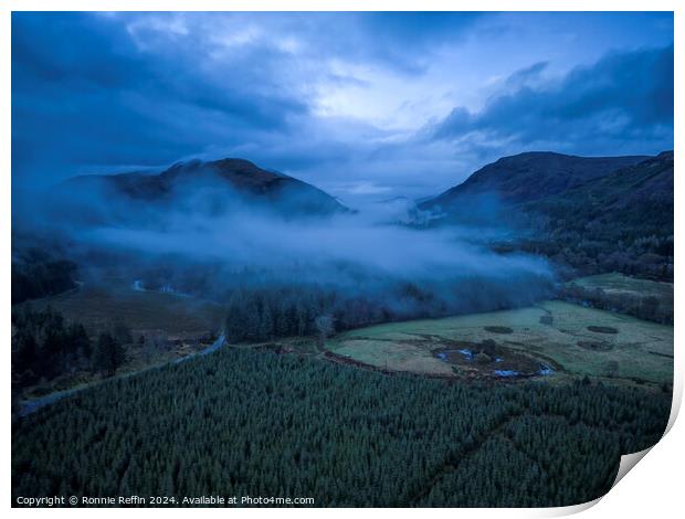 Looking North Towards Loch Eck At Night Print by Ronnie Reffin