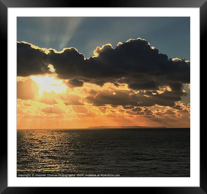 Lundy Island sunset seen from Woolacombe Framed Mounted Print by Stephen Thomas Photography 