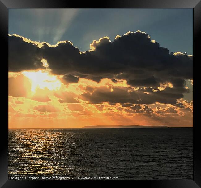 Lundy Island sunset seen from Woolacombe Framed Print by Stephen Thomas Photography 