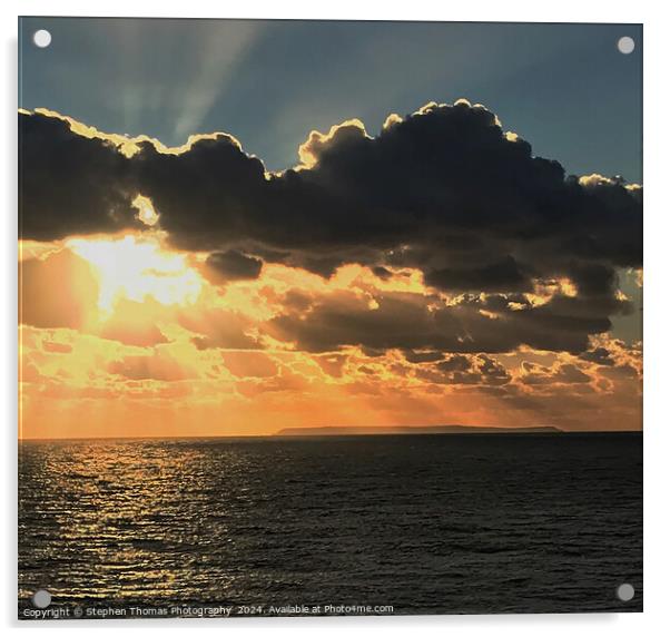 Lundy Island sunset seen from Woolacombe Acrylic by Stephen Thomas Photography 