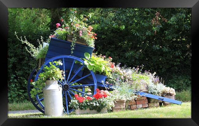 Village Flower Display with old cart Framed Print by Stephen Thomas Photography 