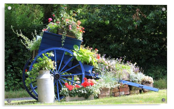 Village Flower Display with old cart Acrylic by Stephen Thomas Photography 