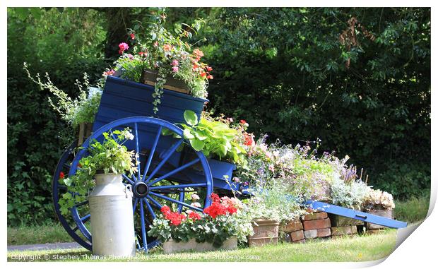 Village Flower Display with old cart Print by Stephen Thomas Photography 